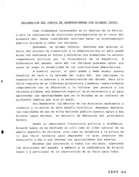 Declaración de Comité de Independientes por Ricardo Lagos