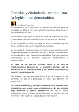 Partidos y ciudadanía: reconquistar la legitimidad democrática. Columna de opinión