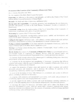 Declaration of the Countries of the Community of Dernocratic Choice. Declaración de los Países de...