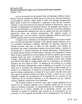 Extracto de Discurso de Ricardo Lagos en el Consejo del Partido Socialista