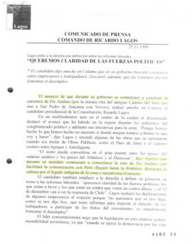Queremos claridad de las fuerzas políticas. Lagos pidió a la derecha una definición sobre las ref...