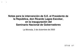 Notas para Intervención del Presidente de la República en Inauguración de Seminario Nacional de G...