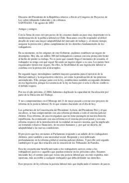 Discurso del Presidente de la República relativo a Envío al Congreso de Proyectos de Ley sobre tr...