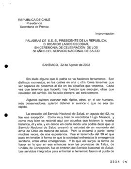 Palabras de S.E. el Presidente de la República, D. Ricardo Lagos Escobar, en Ceremonia de Celebra...