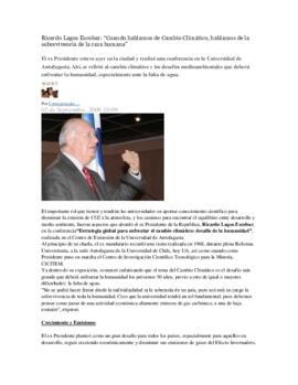 Ricardo Lagos: Cuando hablamos de cambio climático, hablamos de la sobrevivencia de la raza humana