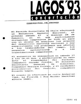 Comunicado de Prensa relativo a Encuentro Agrario Nacional Organizado por Partido Socialista de C...