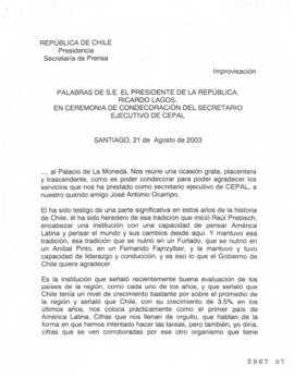 Discurso del Presidente de la República en Ceremonia de Condecoración del Secretario Ejecutivo de...