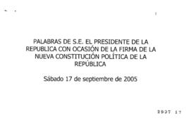 Notas para Intervención del Presidente de la República en Firma de Nueva Constitución Política de...