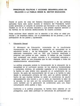 Principales políticas y acciones desarrolladas en relación a la familia desde la educación