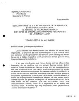 Declaraciones de S.E. el Presidente de la República, d. Ricardo Lagos Escobar, al Término de Reun...