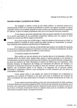 Circular de dirigentes sindicales relativa a arbitraria actitud de la administración European Sou...