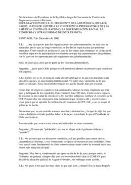 Declaraciones de S.E. el Presidente de la República, Ricardo Lagos, luego de asistir a la Confere...