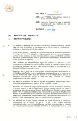 Instructivo Presidencial Nº 003 relativo a Adecuado Funcionamiento de Sistema de Alta Dirección P...