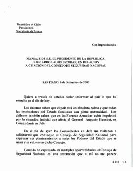 Mensaje de S.E. el Presidente de la República, D. Ricardo Lagos Escobar, en relación a citación d...