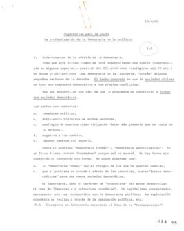 Sugerencias para la pauta. La profundizacion de la Democracia en lo Politico