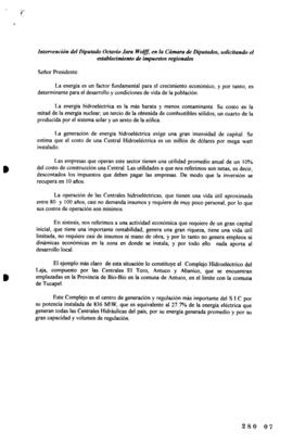 Declaración de Diputado Octavio Jara Wolff relativa a Impuestos Regionales