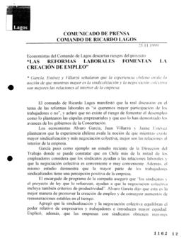 Las reformas laborales fomentan la creación de empleo. Economistas del Comando de Lagos descartan...