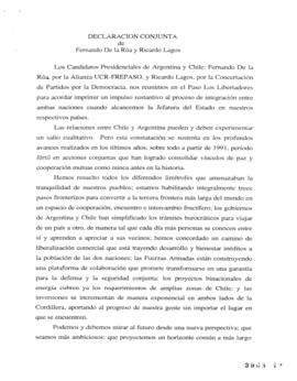 Declaración Conjunta de Fernando De la Rúa y Ricardo Lagos