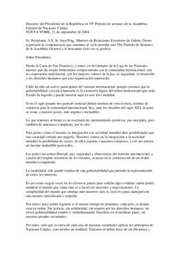 Discurso del Presidente de la República en 59º Periodo de sesiones de la Asamblea General de Naci...