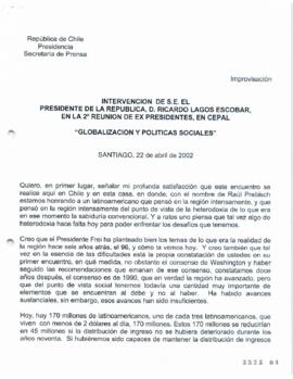 Intervención de S.E. el Presidente de la República, d. Ricardo Lagos Escobar, en 2ª Reunión de Ex...