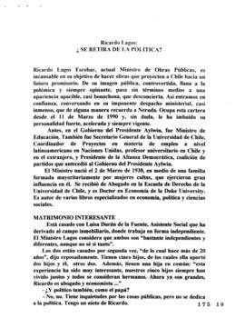 Ricardo Lagos ¿Se Retira de la Política?. Entrevista al Ministro de Obras Públicas