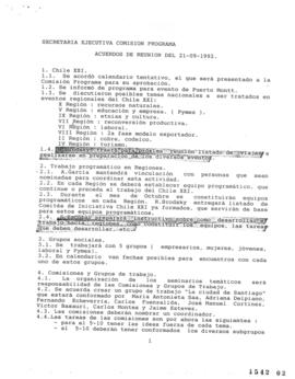 Secretaría Ejecutiva Comisión Programa . Acuerdos Reunión Comité Directivo del 21-09-1992