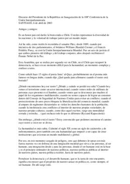 Discurso del Presidente de la República en Inauguración de la 108ª Conferencia de la Unión Interp...