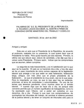 Palabras de S.E. el Presidente de la República, D. Ricardo Lagos Escobar, al Asistir a Firma de C...