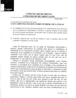 Las campañas no son como vender Coca Colas. Lo que importa es la substancia dijo Lagos. Comunicad...