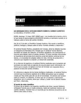 Un seminario en el Vaticano. debate sobre el cambio climático. Artículo