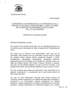 Conferencia de Prensa del Presidente de la República luego de firma de acuerdos con Presidente de...