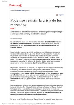 Podemos resistir la crisis de los mercados. Columna de Opinión