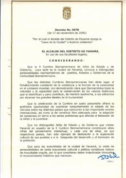 Decreto con el que se declara al Presidente Ricardo Lagos Huésped de Honor del Distrito de Panamá