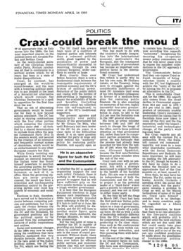 Craxi could break the mould. Artículo de Prensa