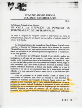 En Talagante Soledad Alvear dijo que, en Chile la situación de Pinochet es responsabilidad de los...