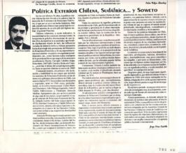 Política exterior chilena, sudáfrica...y soweto. Artículo de Prensa