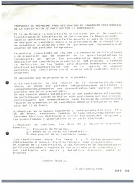 Propuesta relativa a Mecanismo para Designación de Candidato Presidencial de la Concertación de P...