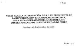 Notas para Intervención del Presidente de la República en Reinauguración del Museo de Arte Contem...