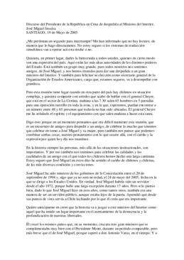 Discurso del Presidente de la República en Cena de despedida al Ministro del Interior, José Migue...