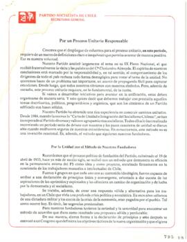 Por un proceso de unidad responsable. Circular relativa a Unidad de Partido Socialista de Chile