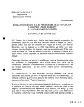 Declaraciones de S.E. el Presidente de la República, Ricardo Lagos Escobar, al Visitar Hogar de C...