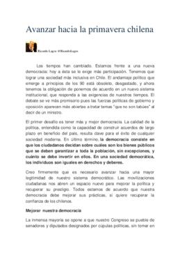 Avanzar hacia la primavera chilena. Columna de opinión