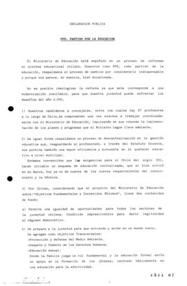 Declaración Pública. PPD. Partido por la Educación