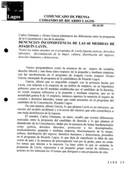 Denuncian inconsistencia de las 60 medias de Joaquín Lavín. Comunicado de Prensa