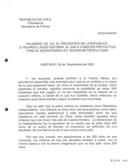 Palabras de S.E. el Presidente de la República, Ricardo Lagos Escobar, al Dar A Conocer Proyectos...