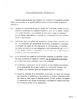 Declaración Pública relativa a Comunes Propósitos Unitarios de Socialismo Chileno