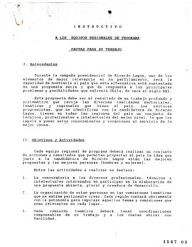 Instructivo a Equipos Regionales de Programa Precandidatura Presidencial Ricardo Lagos Pautas par...