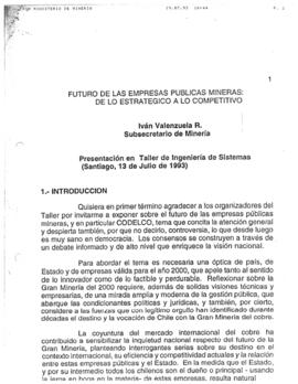 Futuro de Empresas Públicas Mineras De Estratégico a Competitivo. Discurso