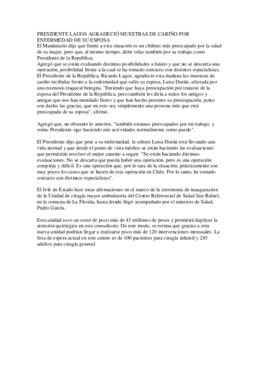 Declaraciones de S.E. sobre enfermedad de señora Luisa