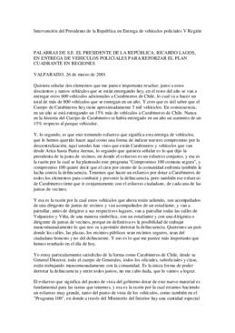 Intervención del Presidente de la República en Entrega de vehículos policiales V Región